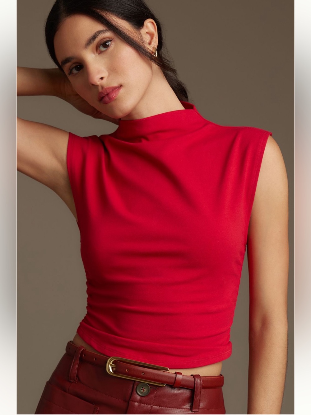 Reformation Lindy Knit Ruched Crop Top in Lipstick Red - Size Small - Picture 13 of 16